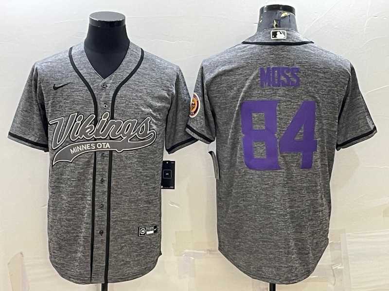 Mens Minnesota Vikings #84 Randy Moss Grey Gridiron With Patch Cool Base Stitched Baseball Jersey->minnesota vikings->NFL Jersey